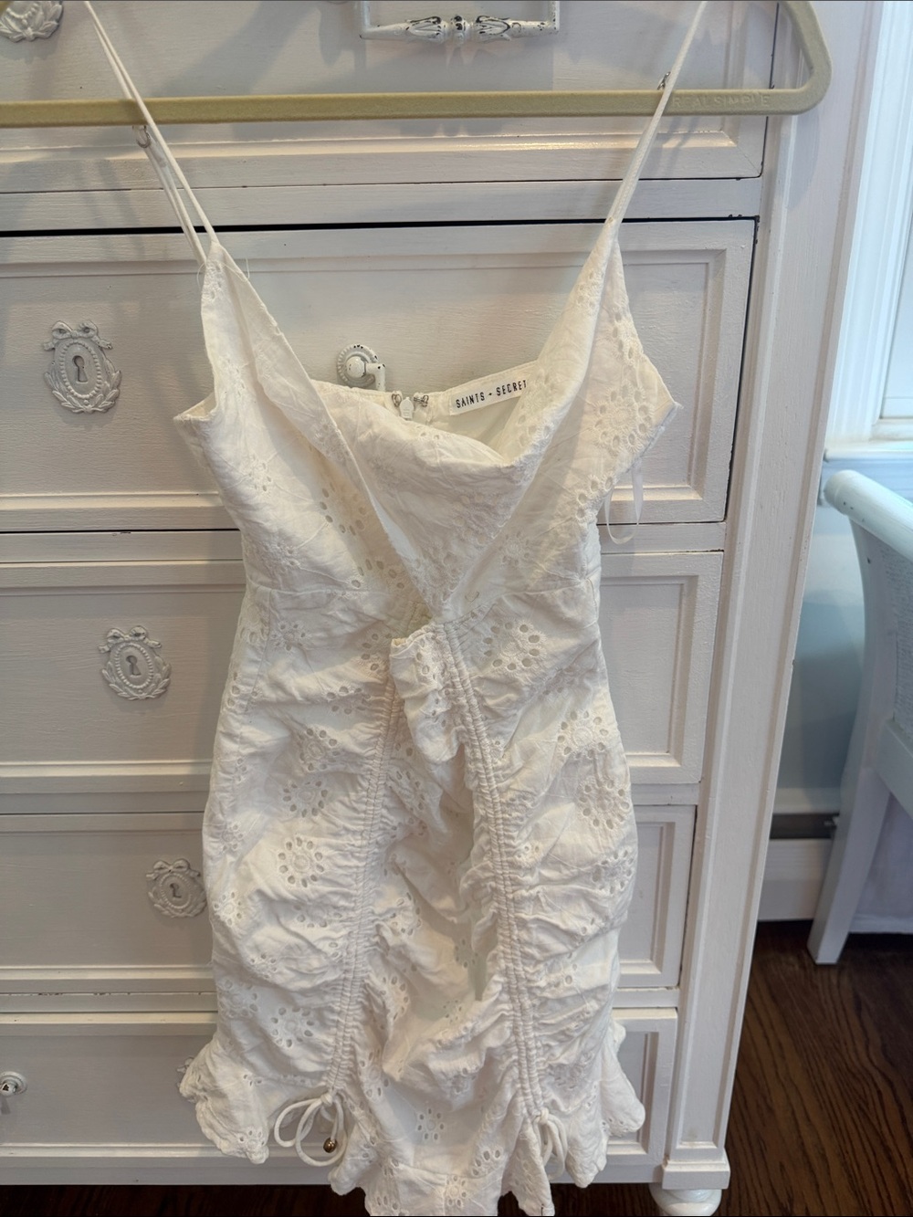 White Eyelet Tie-Front Mini Dress
